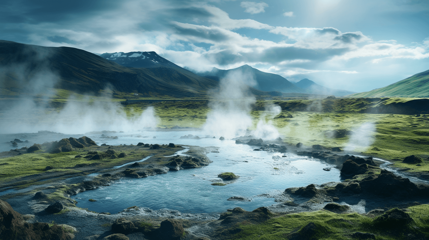 Hot spring in a green field